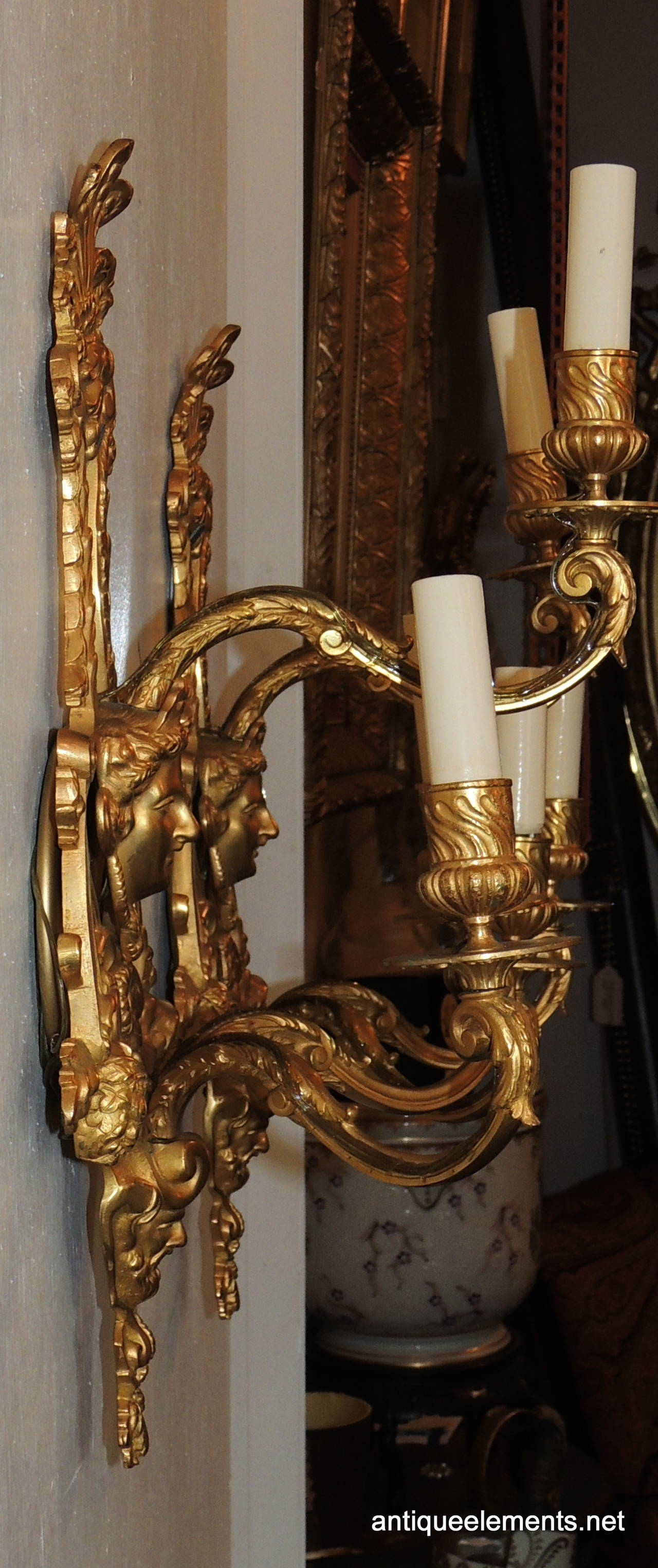 Early 20th Century Very Fine French Pair of Doré Bronze Three-Arm Figural Sconces