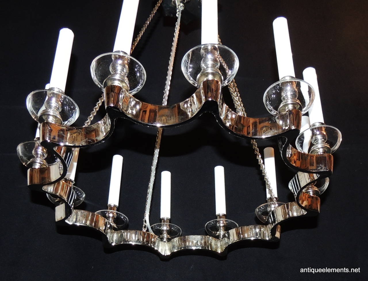 Crystal Mid-Century Modern Chrome Nickel Open Circle Twelve-Light Chandelier Fixture For Sale