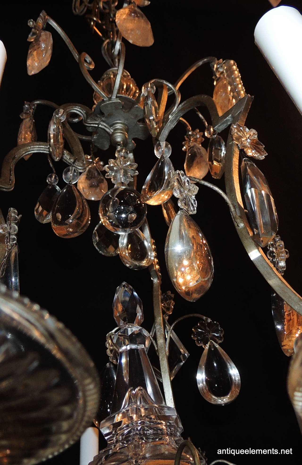 Original Bagues Nine-Light Silvered Chandelier with Rock and Faceted Crystals In Excellent Condition For Sale In Roslyn, NY