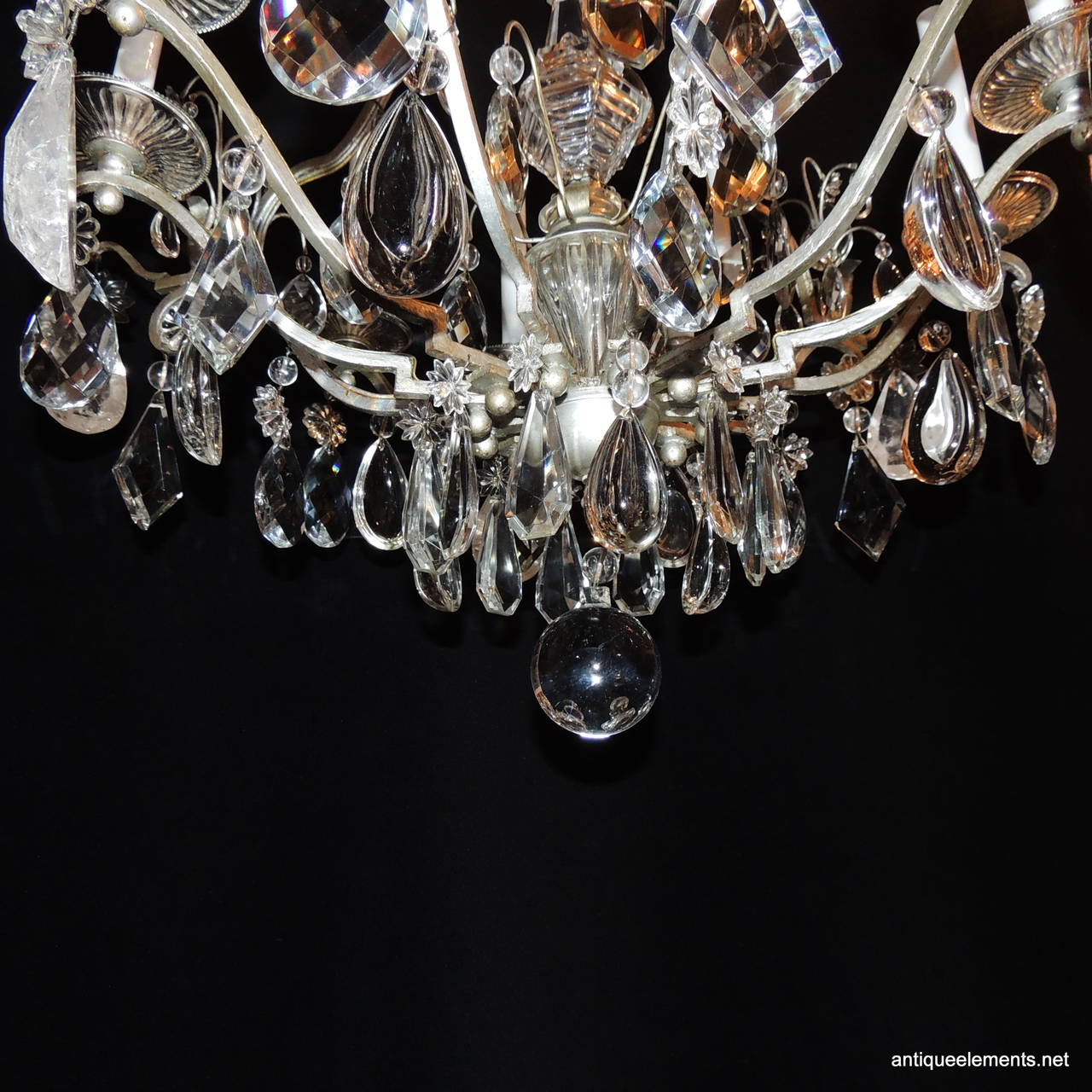 Original Bagues Nine-Light Silvered Chandelier with Rock and Faceted Crystals For Sale 1