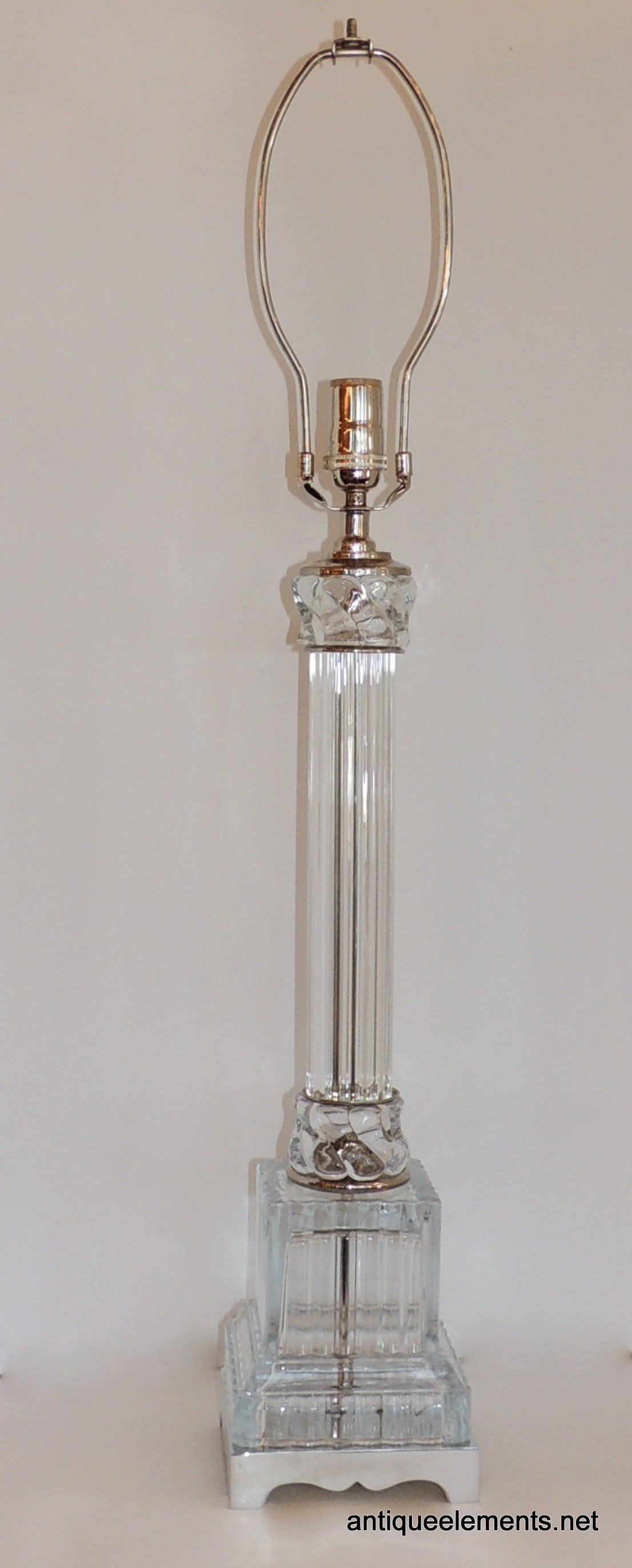Art Deco Elegant Pair Deco Modern Transitional Style Crystal Chrome Column Nickel Lamps