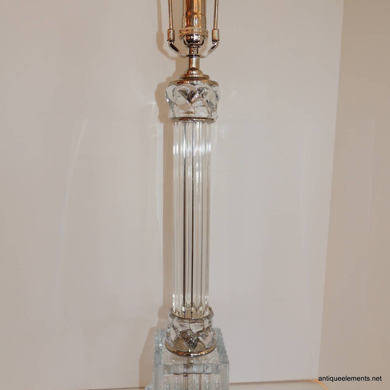 Mid-20th Century Elegant Pair Deco Modern Transitional Style Crystal Chrome Column Nickel Lamps