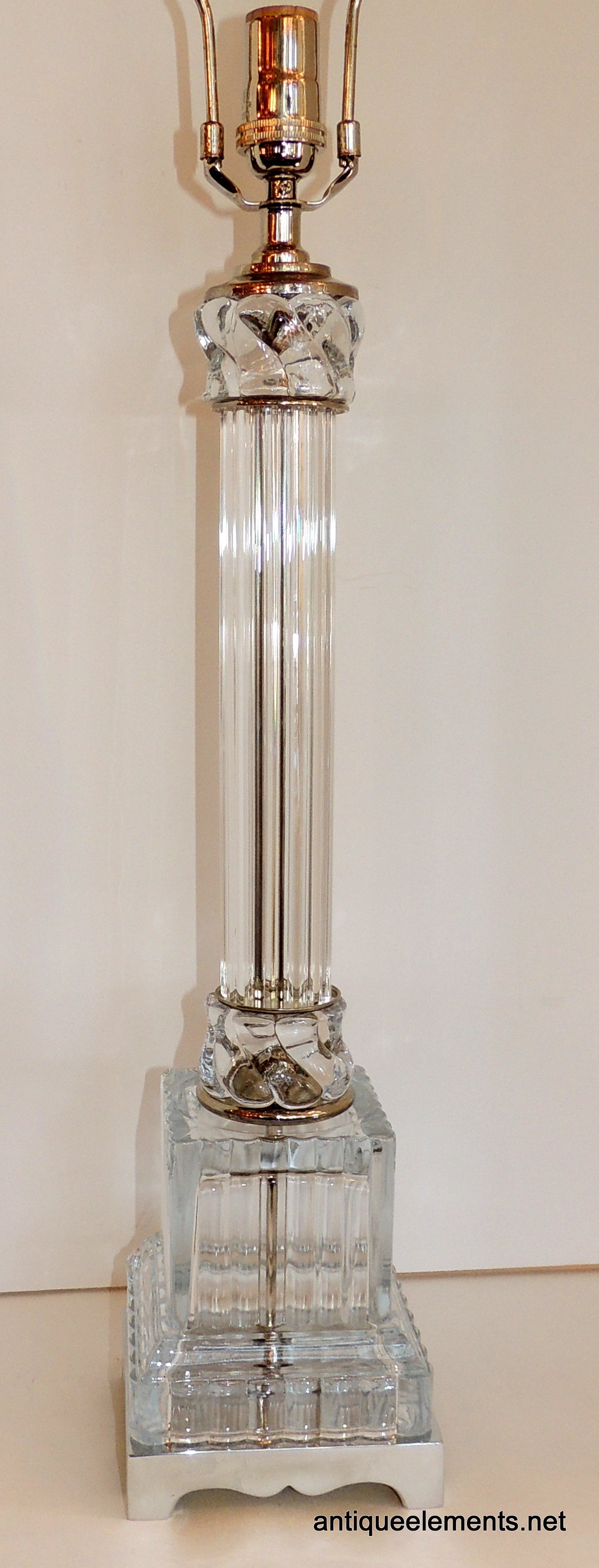 Elegant Pair Deco Modern Transitional Style Crystal Chrome Column Nickel Lamps 2