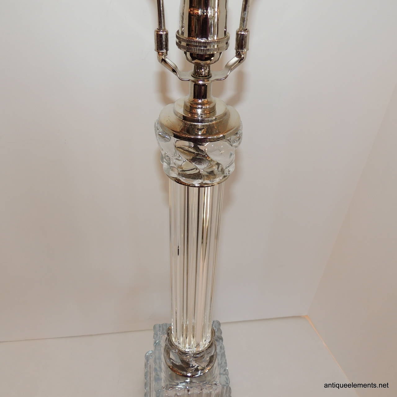 Elegant Pair Deco Modern Transitional Style Crystal Chrome Column Nickel Lamps 3