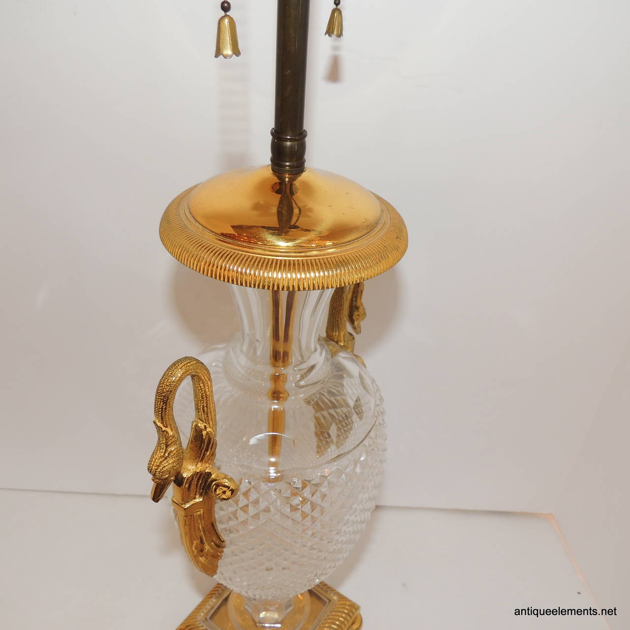 Wondeful Pair of French Dore Bronze, Swan Handled and Cut-Crystal Urn Lamps 2