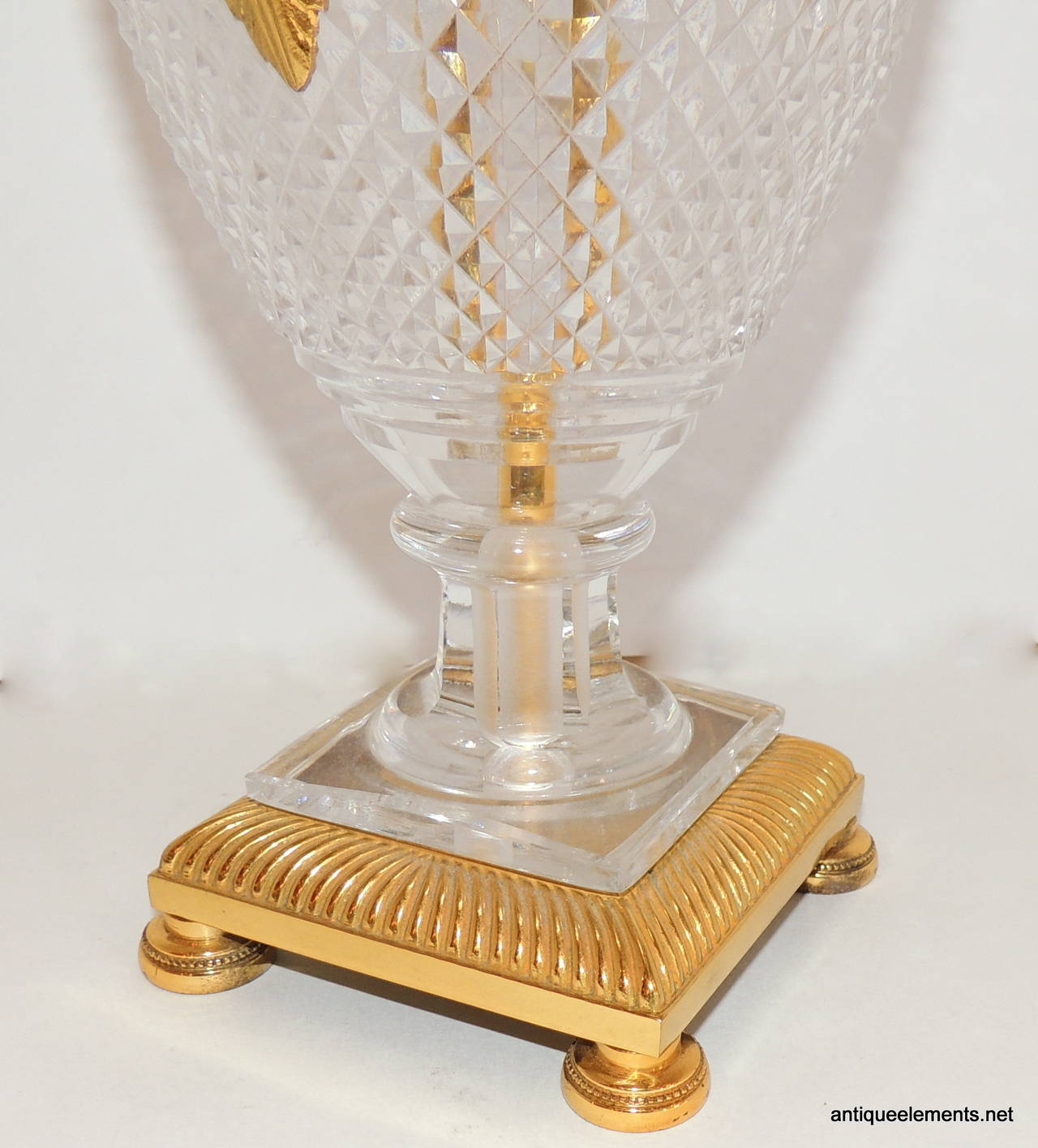 Wondeful Pair of French Dore Bronze, Swan Handled and Cut-Crystal Urn Lamps 1
