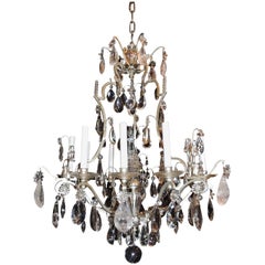 Antique Original Bagues Nine-Light Silvered Chandelier with Rock and Faceted Crystals