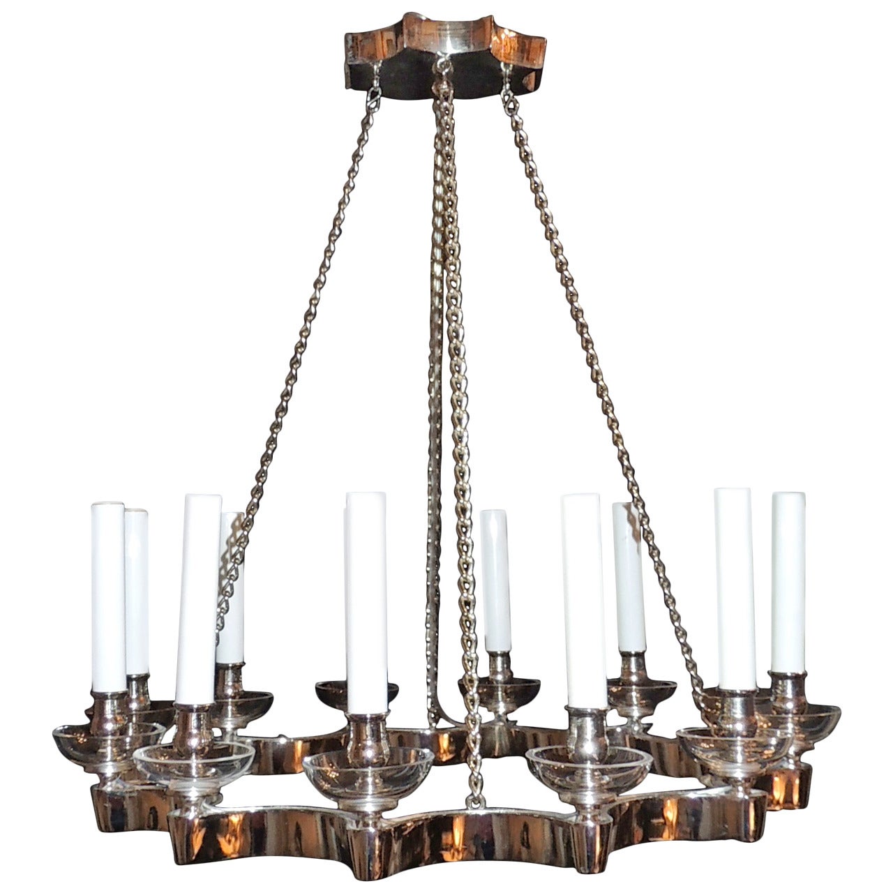 Mid-Century Modern Chrom Nickel Open Circle Zwölf-Licht-Kronleuchter Leuchte