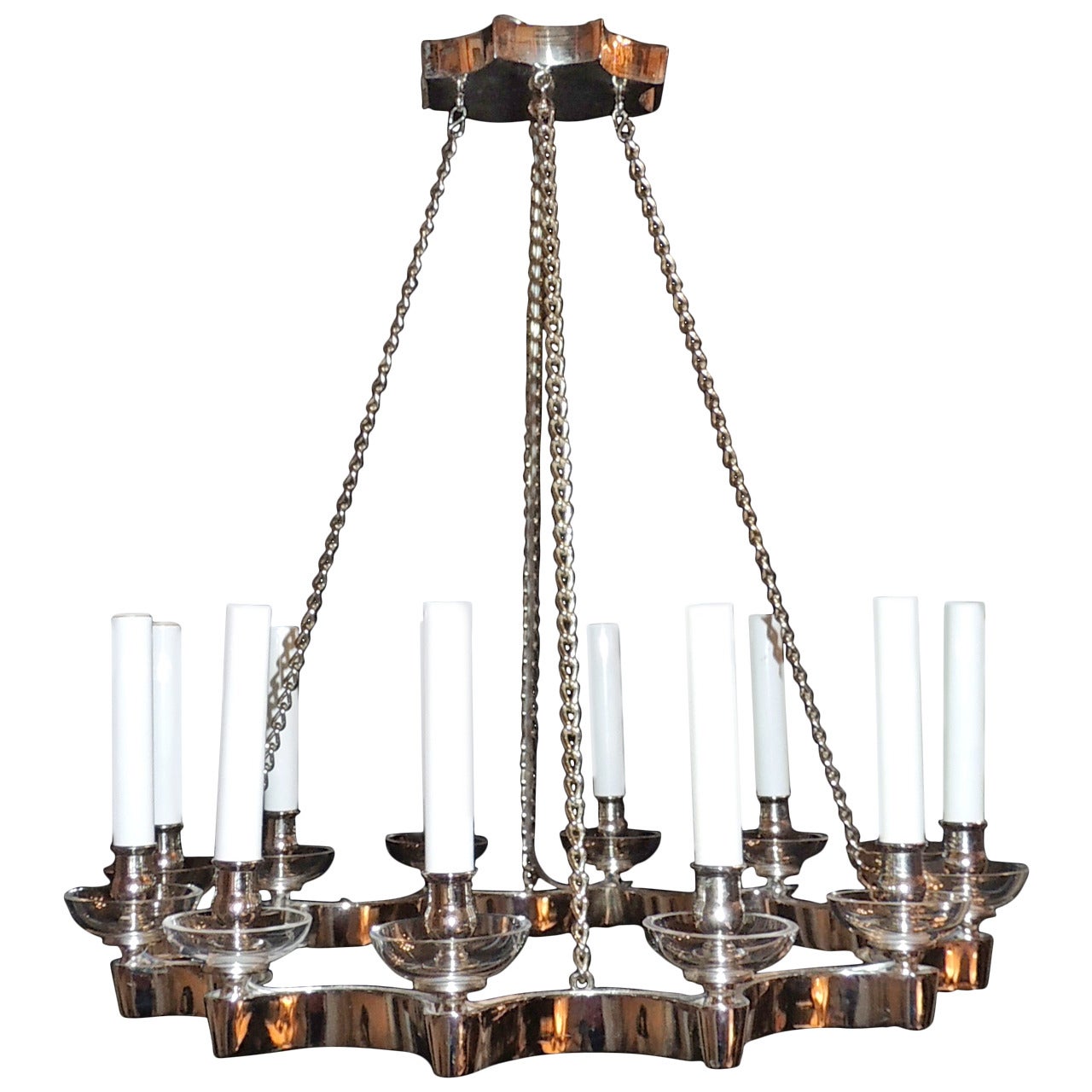 Mid-Century Modern Chrome Nickel Open Circle Twelve-Light Chandelier Fixture