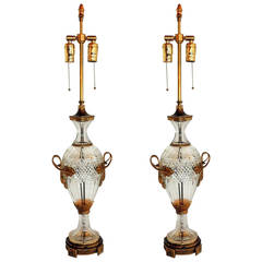 Pair of Austrian Cut Crystal Gilt Dore Bronze-Mounted Ormolu Lamps French