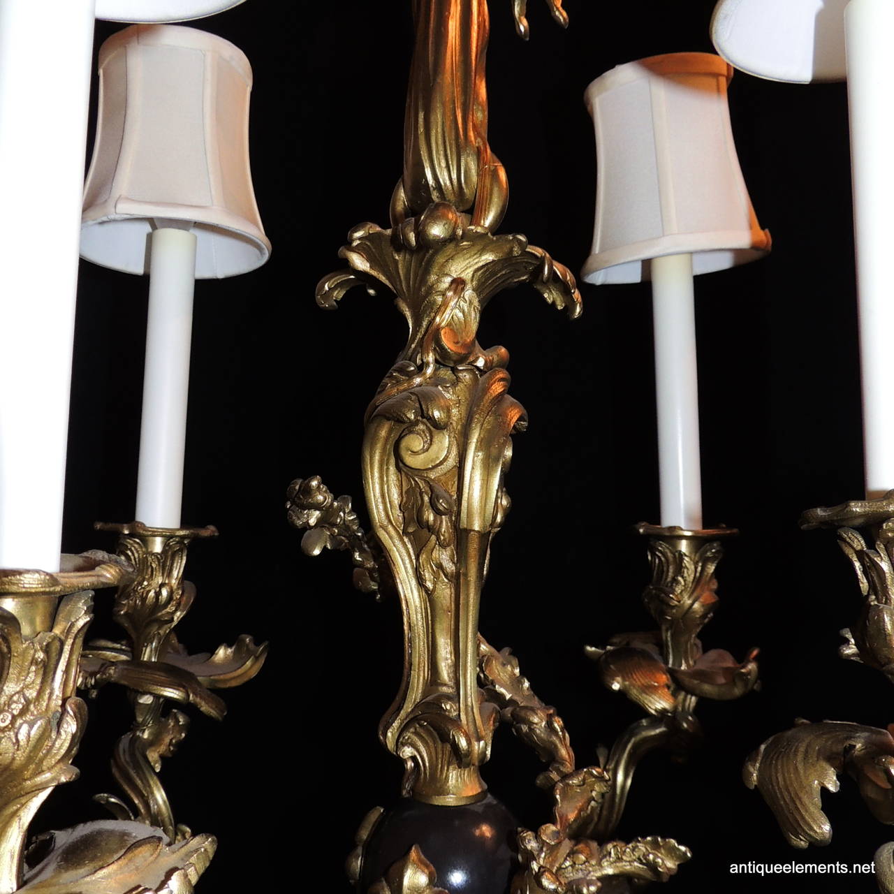 Gilt Wonderful French Rococo Doré Bronze and Patina Bow Top Ribbon Chandelier For Sale