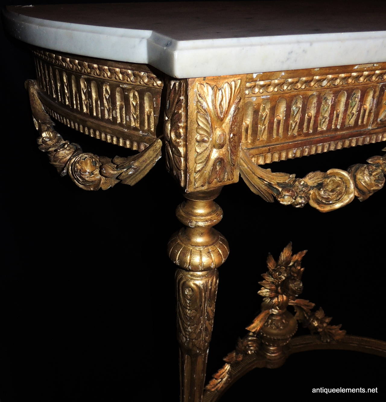 Early 20th Century Beautiful Pair Of Antique French Carved And Giltwood Marble Top Consoles