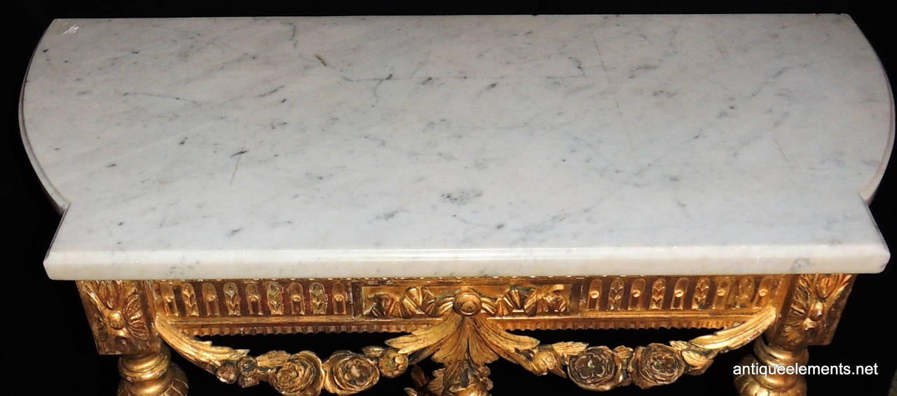 Beautiful Pair Of Antique French Carved And Giltwood Marble Top Consoles 1