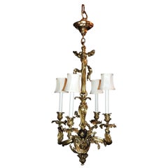 Wonderful French Rococo Doré Bronze and Patina Bow Top Ribbon Chandelier