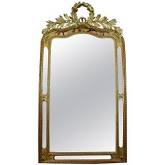 Elegant French 19th Century Carved Gilt Wood Wreath Top and Filigree Mirror