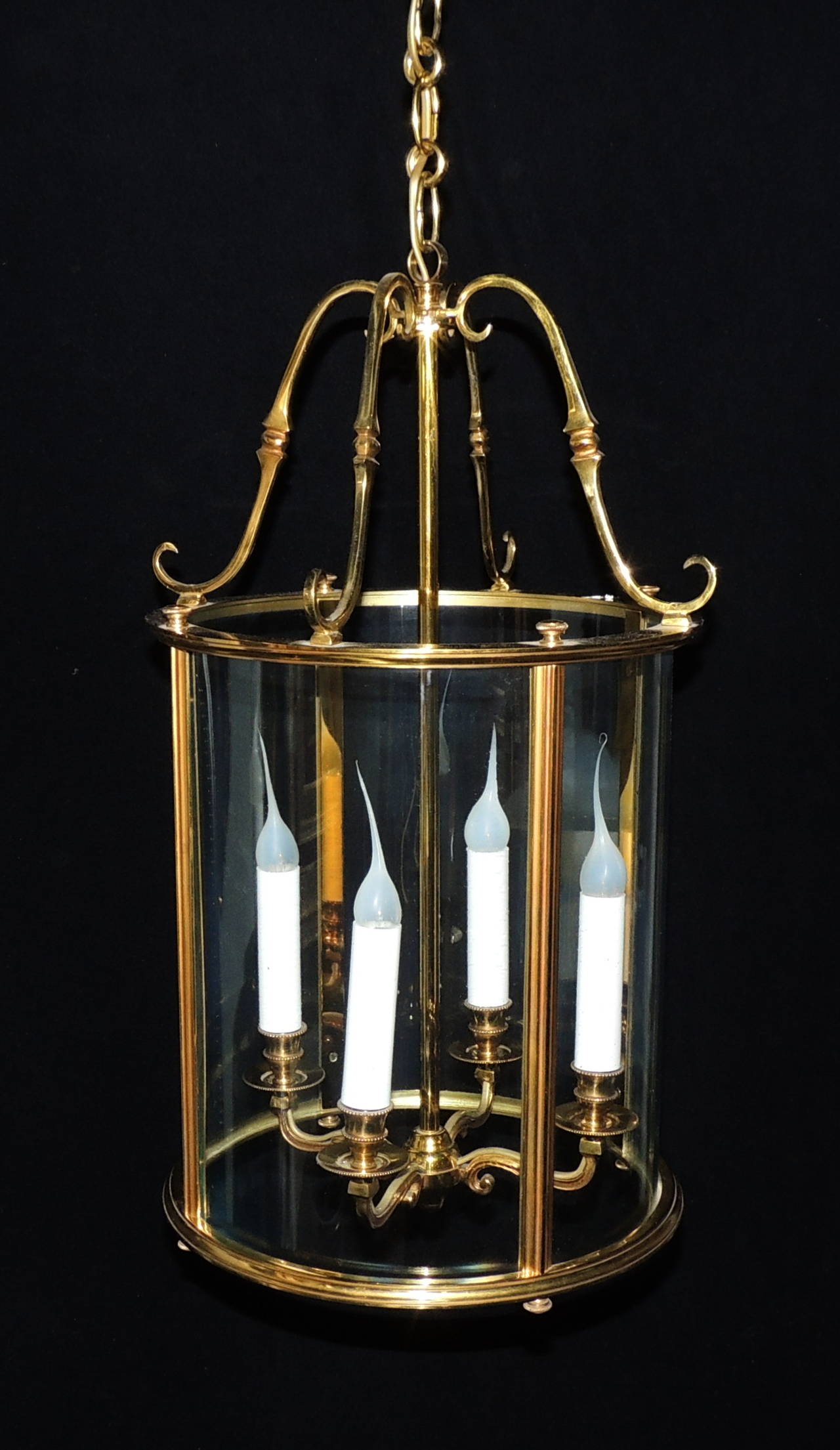 Mid-20th Century Classic Pair of Four-Light Bronze and Crystal Lanterns
