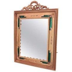 Elegant French Dore Bronze and Green Enamel Wreath Bow Top Picture Frame