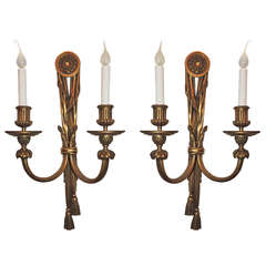 Very Fine Pair E.F. Caldwell Gilt Bronze, Tassel Two-Light Neoclassical Sconces 8