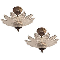 A Pair Of Wonderful Glass / Crystal Bronze Star Fixtures