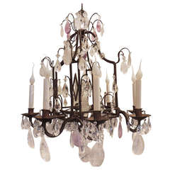 Unusual Bagues Square Eight Light Gilt Iron and Amethyst Rock Crystal Chandelier