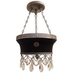 A Wonderful Two Tone Silver & Black Tole Fixture, Adorned with Beaded Crystal Swags