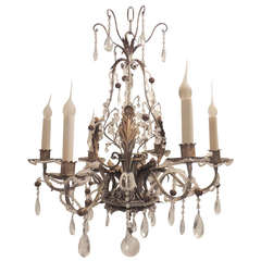 A Very Fine Silver w Gilt Metal 
Crystal Six Light Chandelier by Maison Baguès