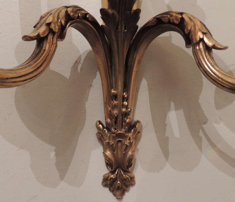 Pair of Gilt Bronze Neoclassical Three-Arm Urn Top Sconces E.F. Caldwell For Sale 1