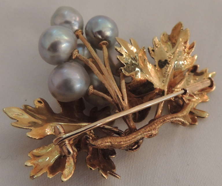 20th Century A Buccellati Suite 18k Gold & Natural Pearl Acorn Leaf Earrings, Brooch Set
