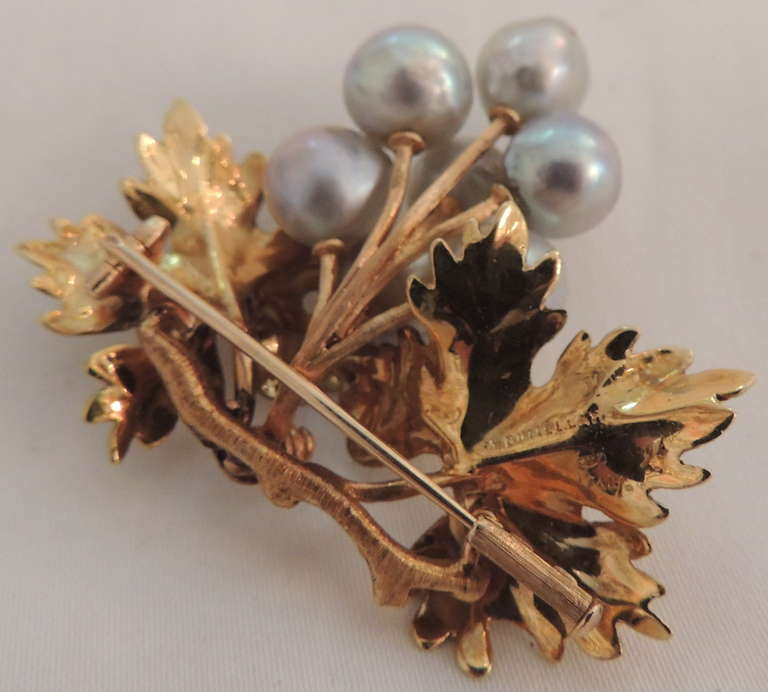 A Buccellati Suite 18k Gold & Natural Pearl Acorn Leaf Earrings, Brooch Set 2