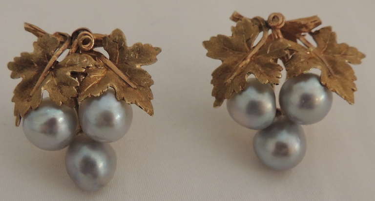 A Buccellati Suite 18k Gold & Natural Pearl Acorn Leaf Earrings, Brooch Set 1