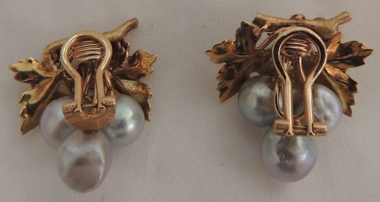 A Buccellati Suite 18k Gold & Natural Pearl Acorn Leaf Earrings, Brooch Set 3