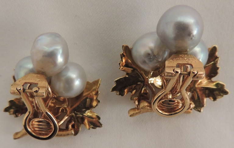 A Buccellati Suite 18k Gold & Natural Pearl Acorn Leaf Earrings, Brooch Set 5
