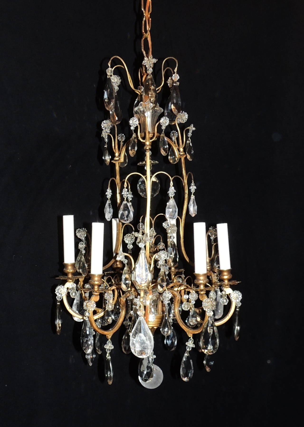 Elegant French Doré Bronze And Rock Crystal Vintage Six Light Bagues An Elegant Dore Bronze Rock Crystal Chandelier Topped With A Crown Of