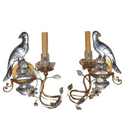 Wonderful Pair of Bagues Style Vintage Gilt and Crystal Bird Sconces