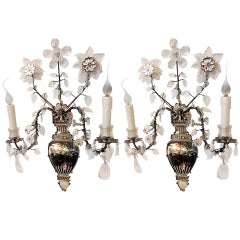 A Fabulous Pair Of Etched Mirror & Rock Crystal Sconces In The Style Of Bagues