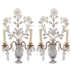 Vintage Pair of Baguès Gilt & Rock Crystal Urn Form Two-Light Wall Sconces 4