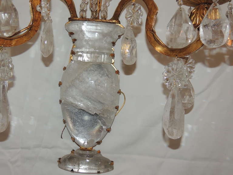 French Vintage Pair of Baguès Gilt & Rock Crystal Urn Form Two-Light Wall Sconces