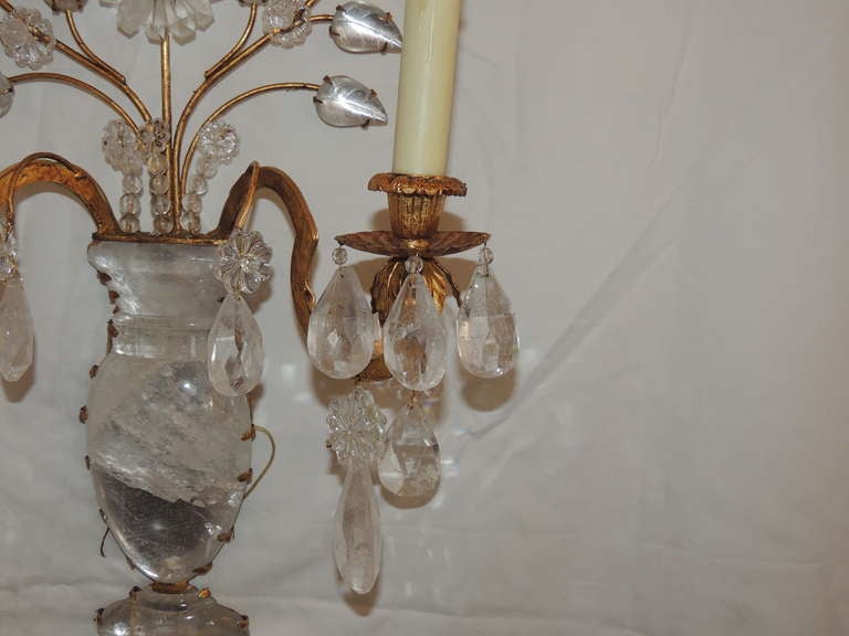20th Century Vintage Pair of Baguès Gilt & Rock Crystal Urn Form Two-Light Wall Sconces