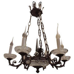 French Empire Bronze and Cut Crystal 6 Light Chandelier in the Neoclassical Form