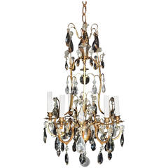 Elegant French Doré Bronze and Rock Crystal Vintage Six-Light Bagues Chandelier