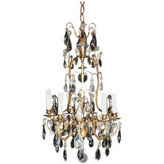 Elegant French Doré Bronze and Rock Crystal Vintage Six-Light Bagues Chandelier