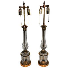 Elegant Pair of French Two-Light Doré Bronze and Neoclassical Cut Crystal Lamps