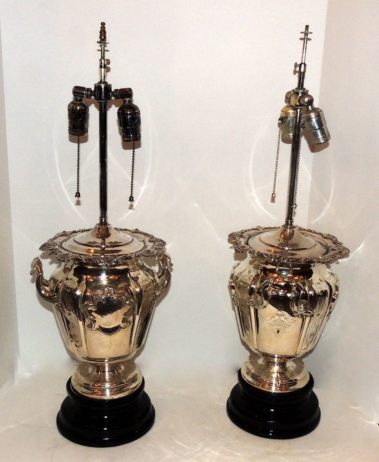 Exceptional Pair of English Silver Plated Champagne Ice Bucket Lamps, Unique