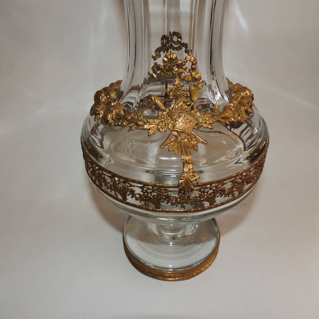 Belle Époque Very Fine French Ormolu Doré and Crystal Bronze-Mounted Pedestal Vase