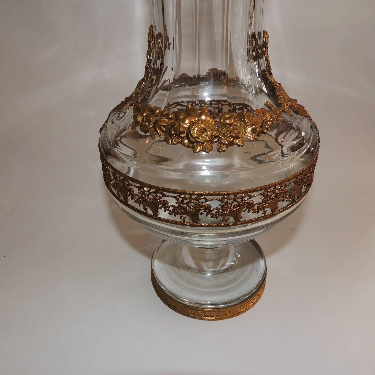 Gilt Very Fine French Ormolu Doré and Crystal Bronze-Mounted Pedestal Vase