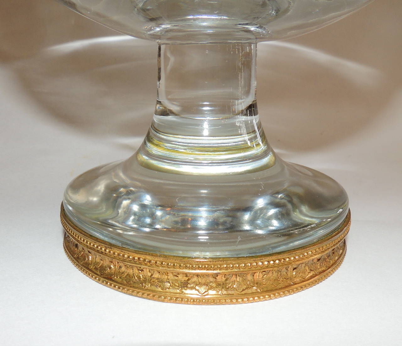 Mid-20th Century Very Fine French Ormolu Doré and Crystal Bronze-Mounted Pedestal Vase