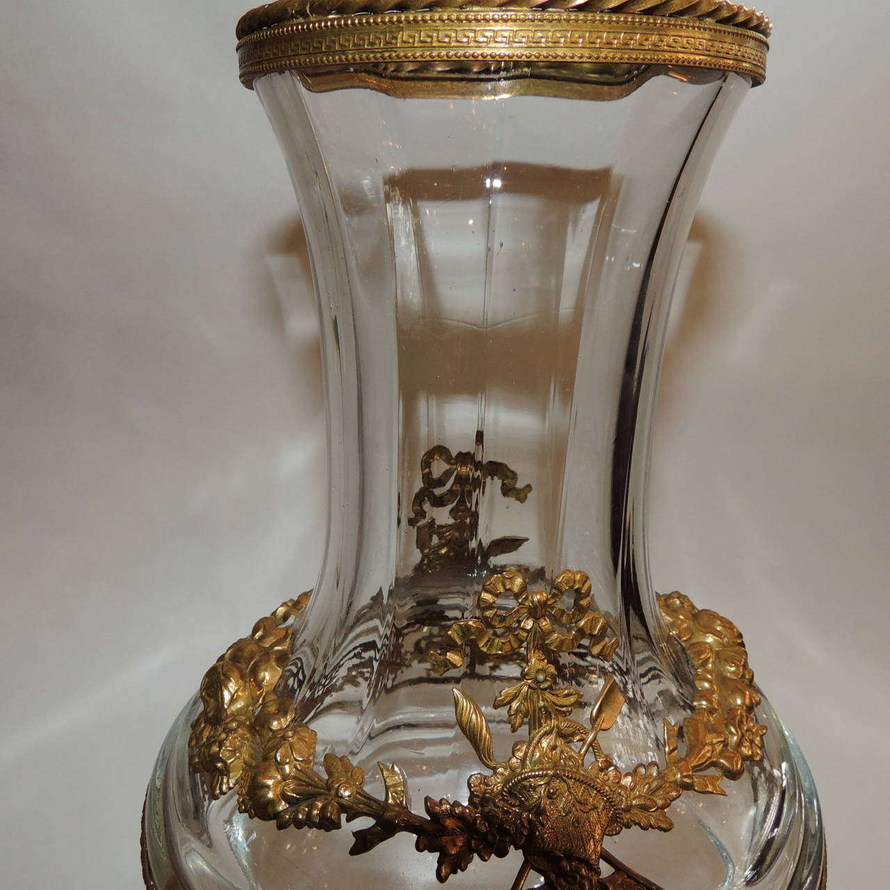 Very Fine French Ormolu Doré and Crystal Bronze-Mounted Pedestal Vase 1