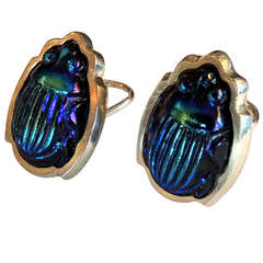 Vintage Tiffany & Co. Favrile Glass & Sterling Silver Scarab Beetle Earrings