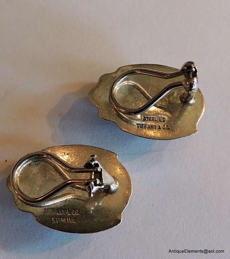 American Vintage Tiffany & Co. Favrile Glass & Sterling Silver Scarab Beetle Earrings