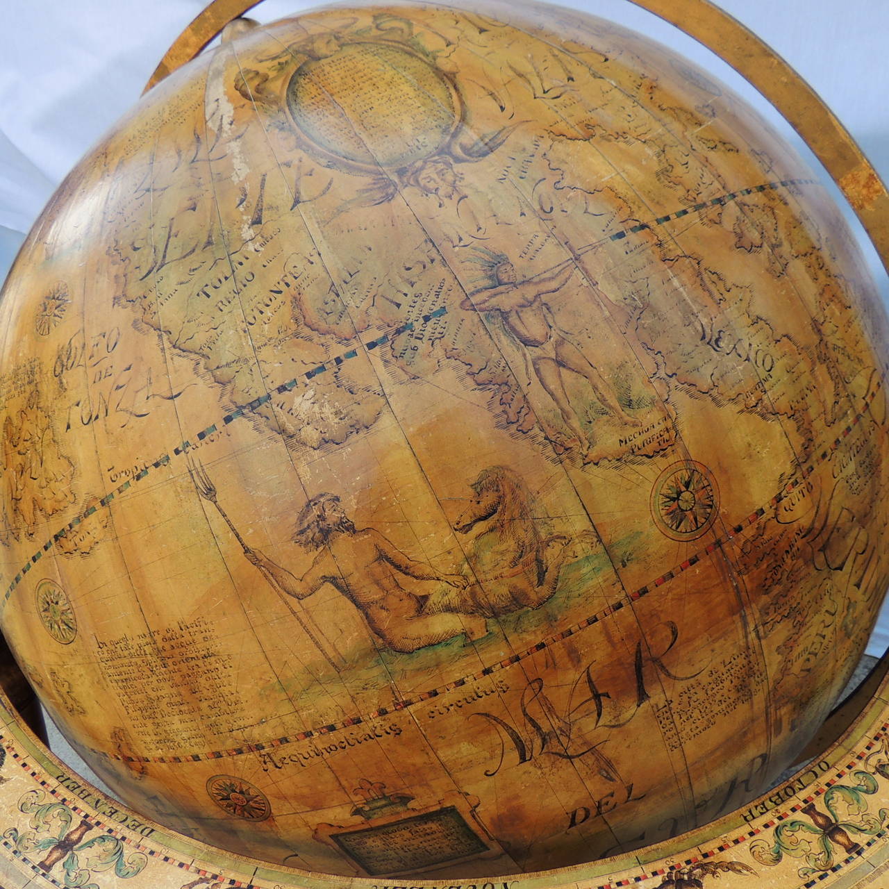 Other Monumental Vintage World Globe with Celestial Markings in Beautiful Pine Stand